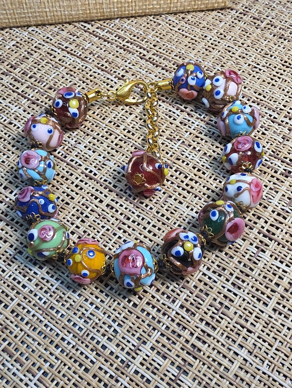 Colorful Venetian Murano Millefiori Glass Bead Bracelet